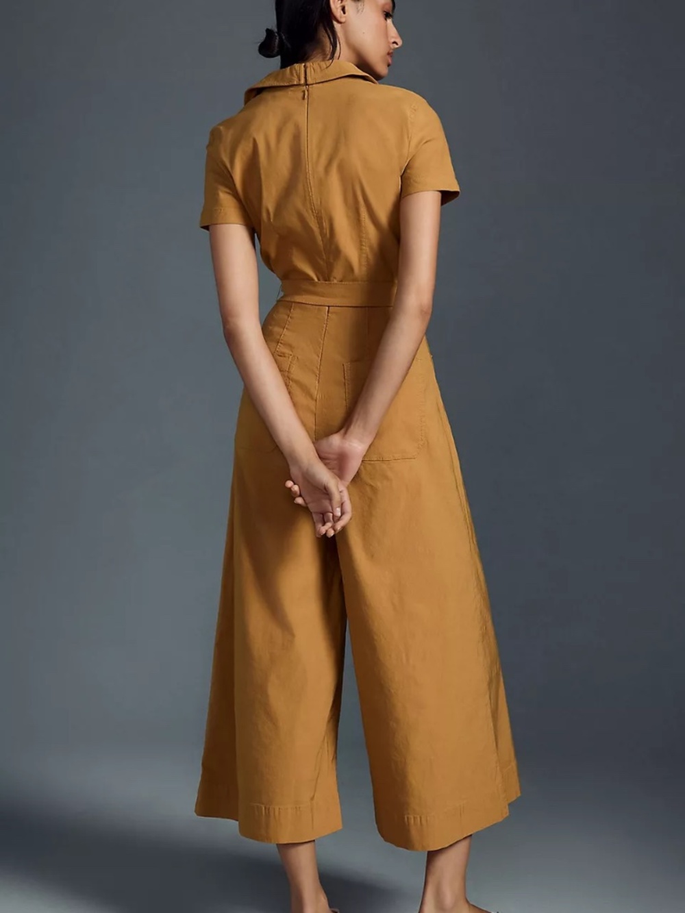 Maeve Anthropologie Faux-Wrap Culotte Jumpsuit Brown Size 10 - Picture 4 of 12